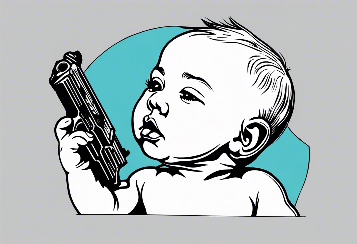 A baby holding a gun to his own head. tattoo idea