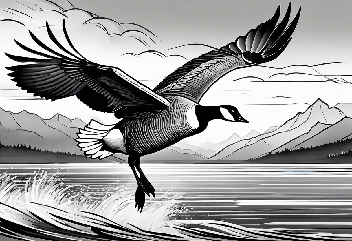 canadian goose taking off wind Background edgeways tattoo idea