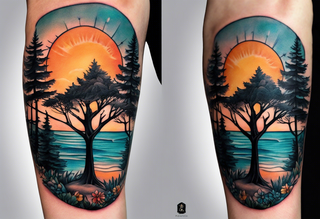 Palmtree Sunset Black and White Tattoo Design – Tattoos Wizard Designs