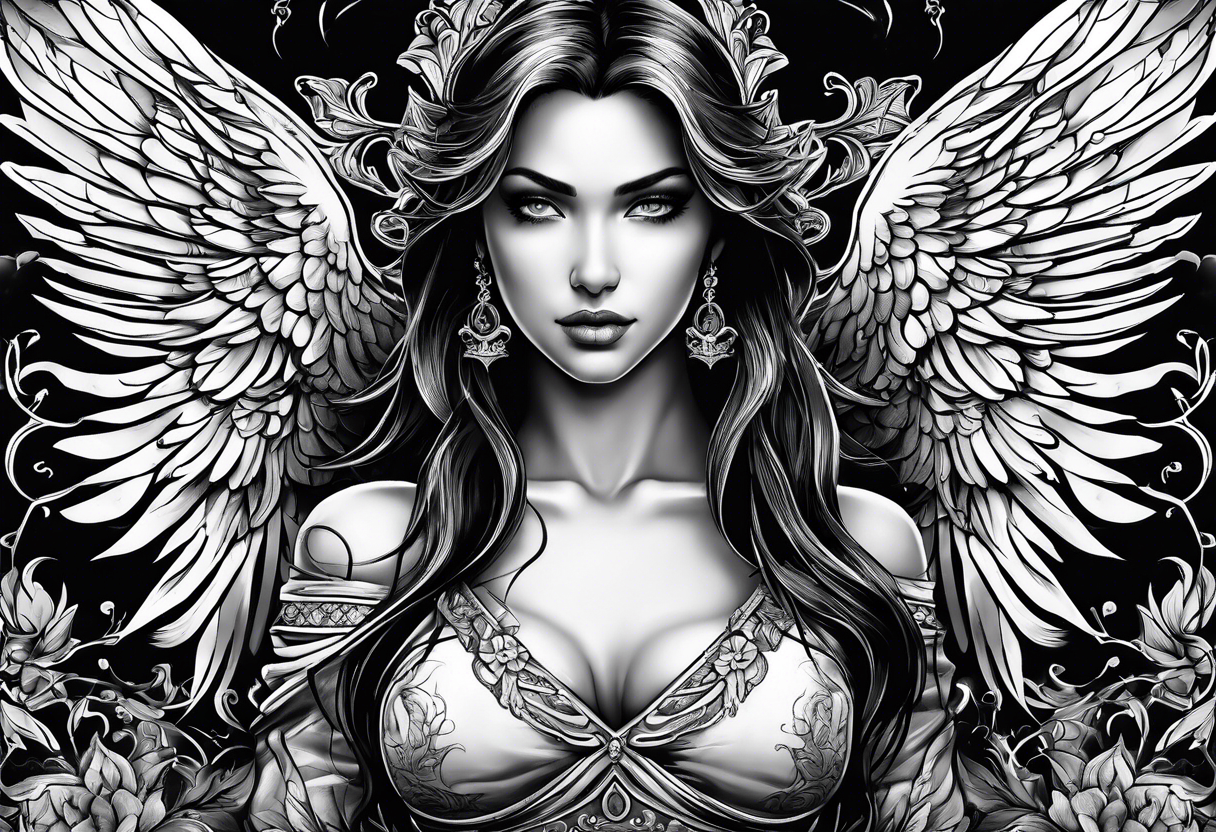 Angel with dominance tattoo idea