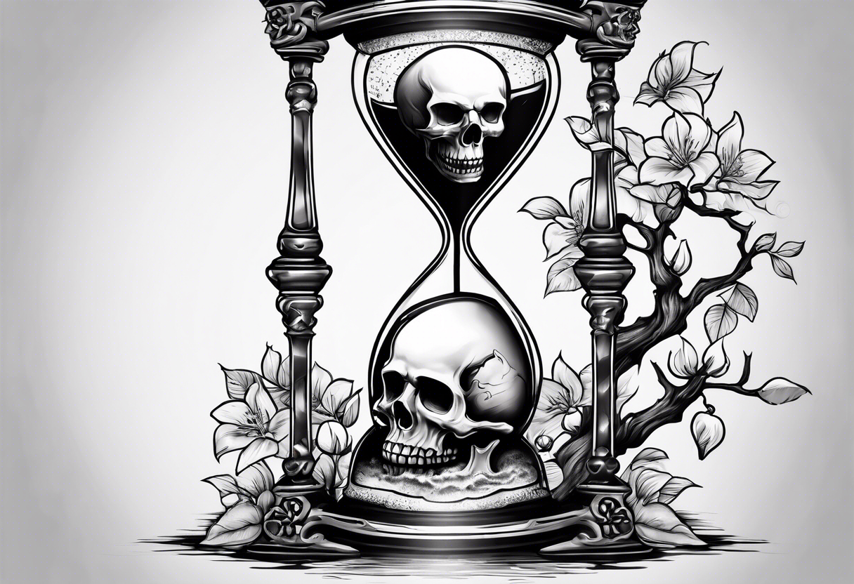 Hourglass with skull and cherry tree tattoo idea