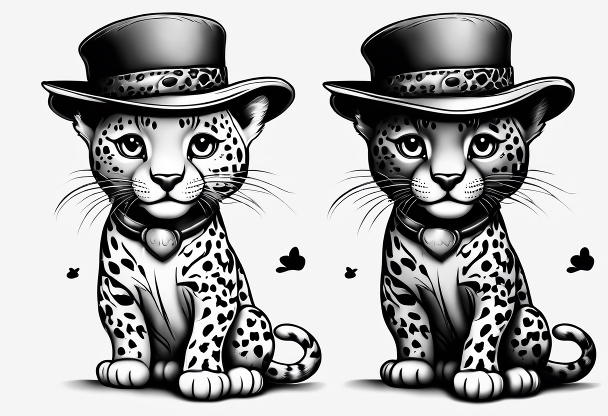 baby leopard walking with a hat tattoo idea