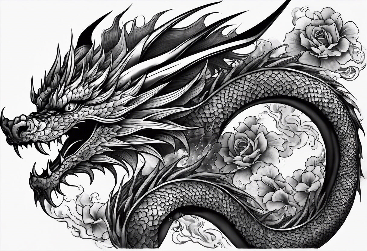 blackwork negative spage dragon sleeve tattoo idea