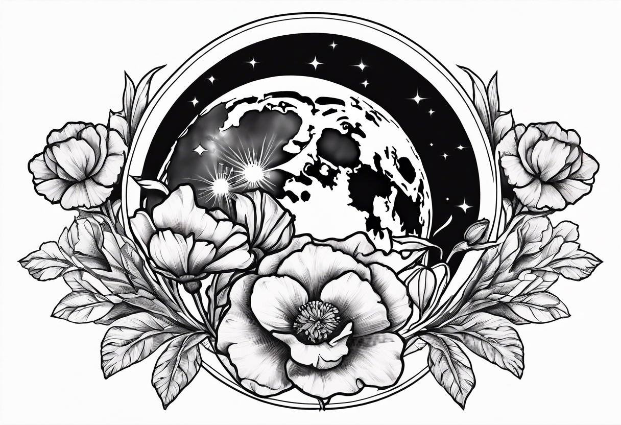 Moon and carnation rip tattoo idea