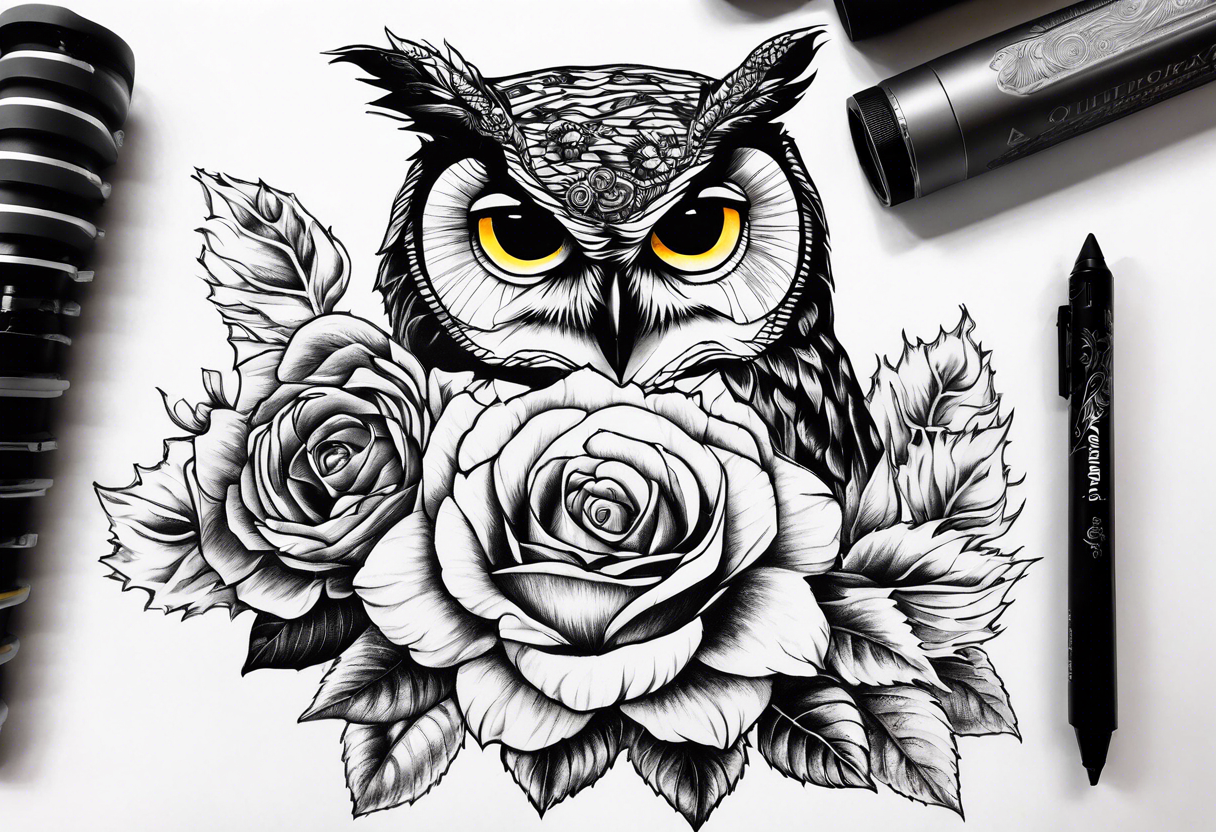 Sunflower, camera, book, owl, flower rose tattoo idea