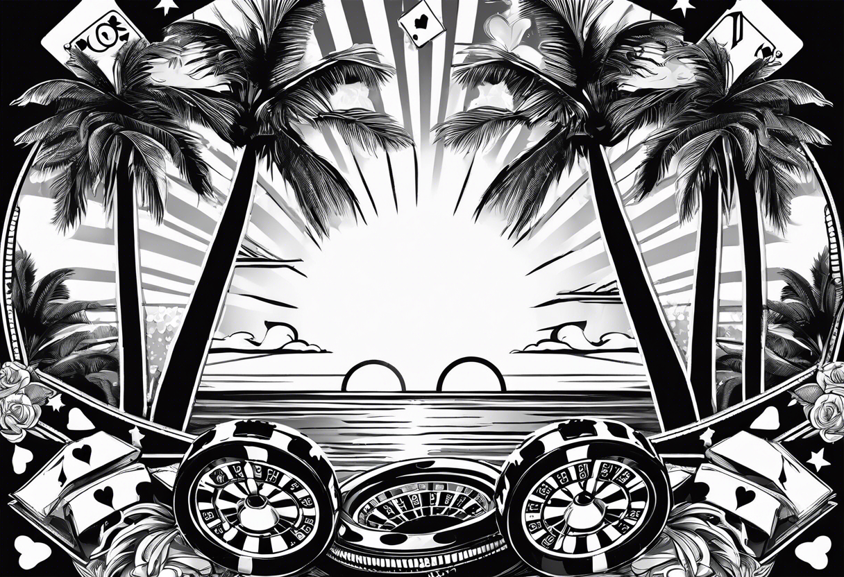 ROULETTE casino card games dice sun palm tree tattoo idea