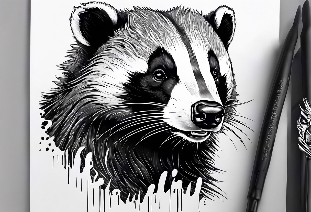 aggressive and killer badger/wolverine with cute face and some quotes tattoo idea