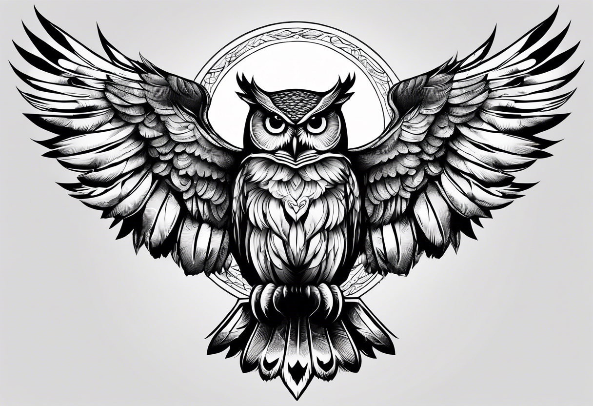 Owl with moon tattoo idea