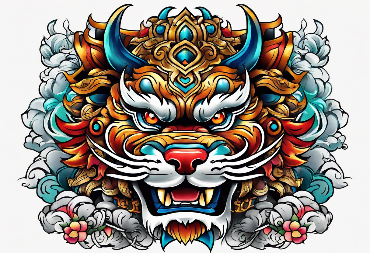 Japanese Tattoo Style T-ShirtJAPANESE GUARDIAN LION - DOG, KOMAINU, JAPAN,  ART, TATTOO STYLE - LIGHT COLORS 