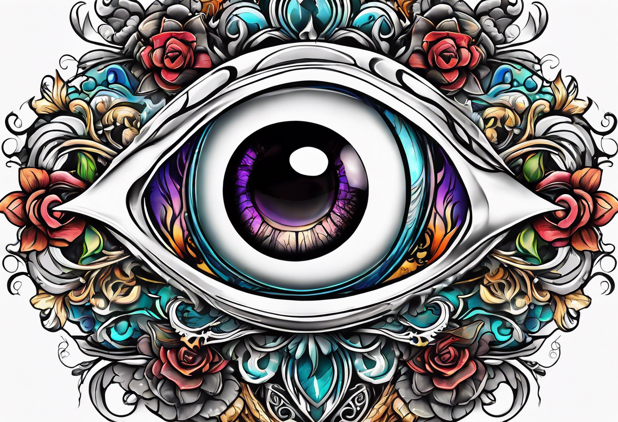 Godly Eyeball watching over a battle between life and death tattoo idea