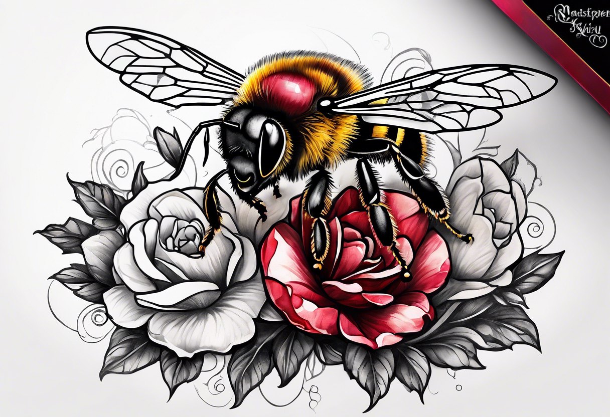 A forearm tattoo of a ruby gemstone and a honey bee tattoo idea