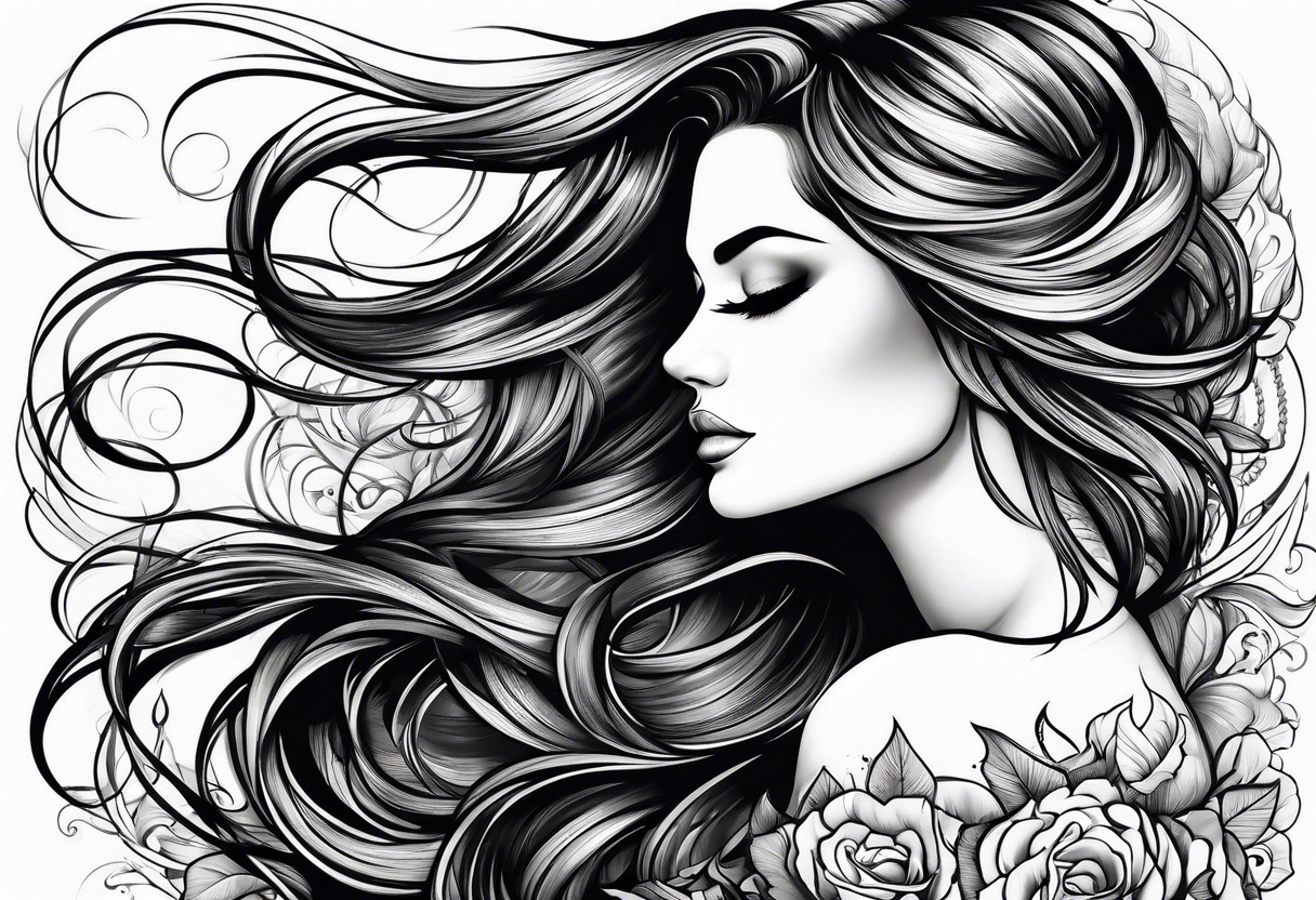 long hair flowing from shoulder to elbow tattoo idea