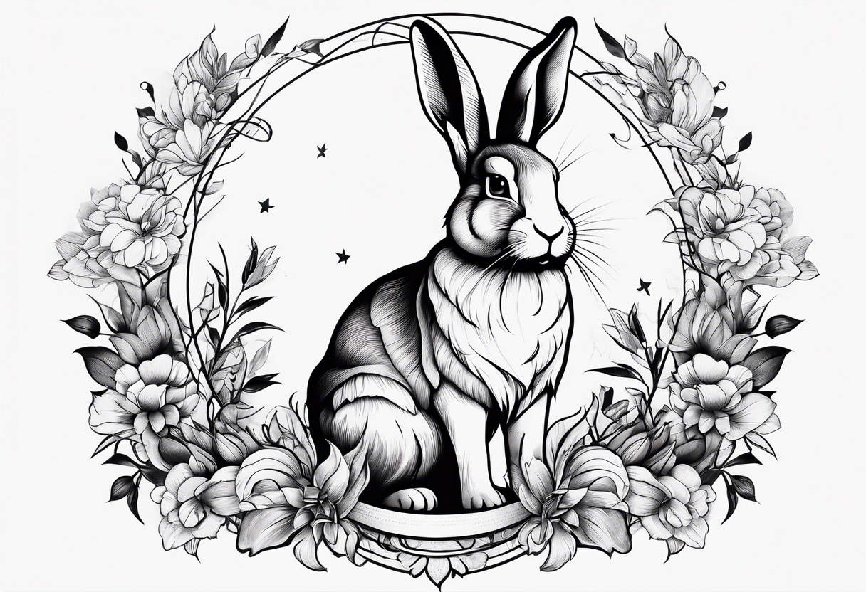 create tattoo sketch in minimalism with rabbit without background tattoo idea