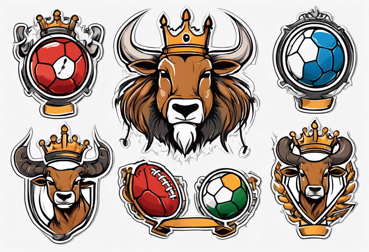 Ballon de football avec le numéro23 ,  une horloge avec une couronne,  le tout avec au fond un taureau tattoo idea