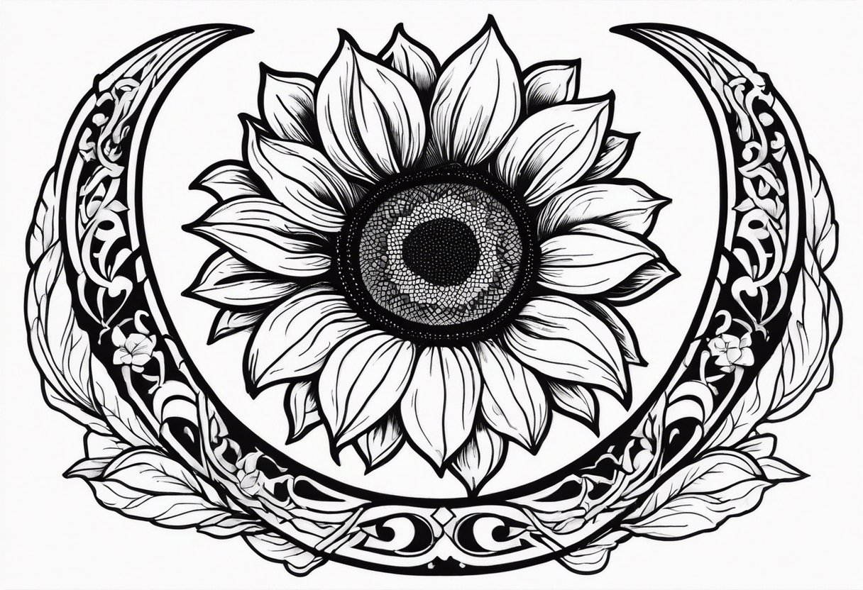 A steel horseshoe with a sunflower in the center tattoo idea