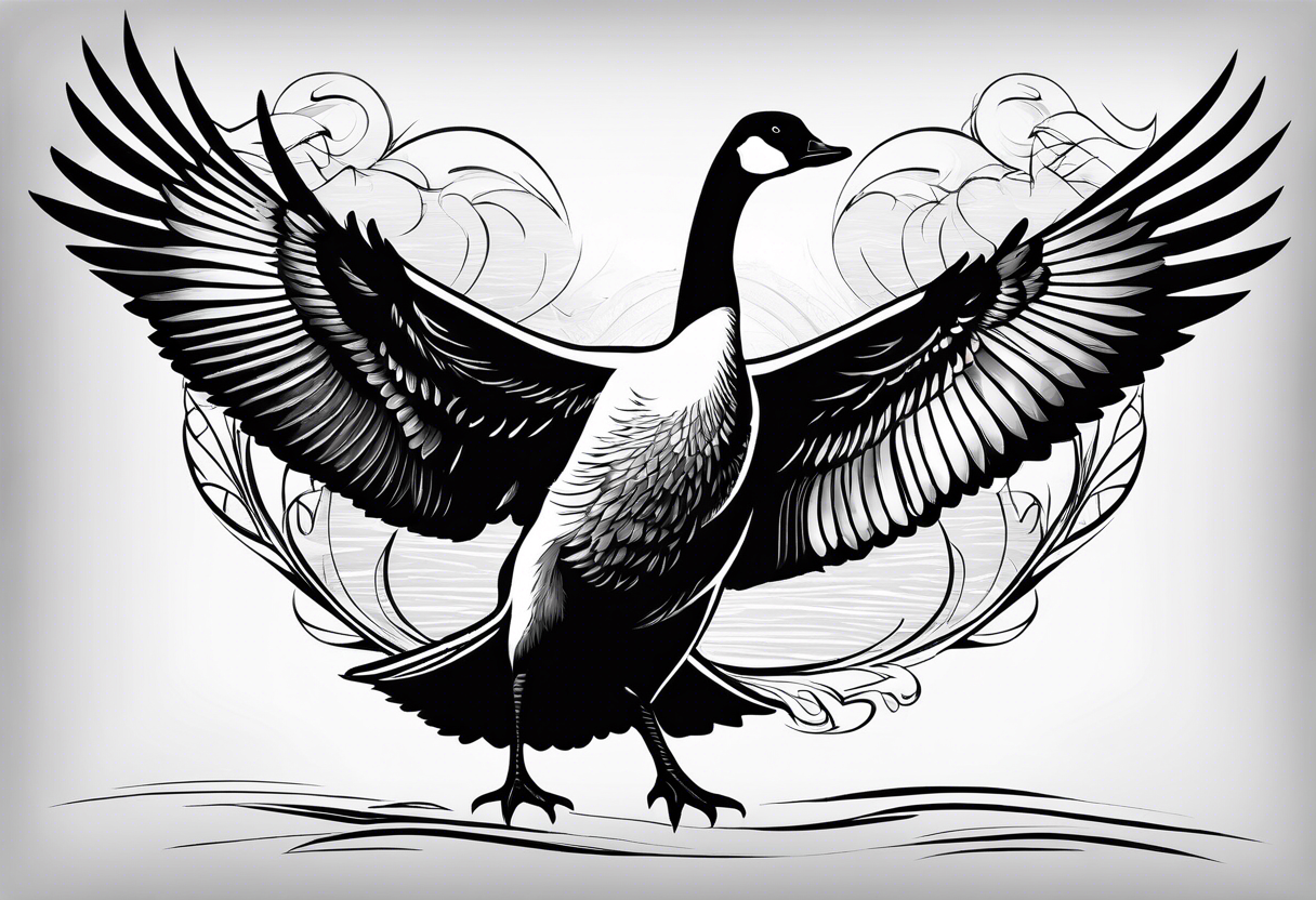 canadian goose stretching her wings facing upwards tattoo idea
