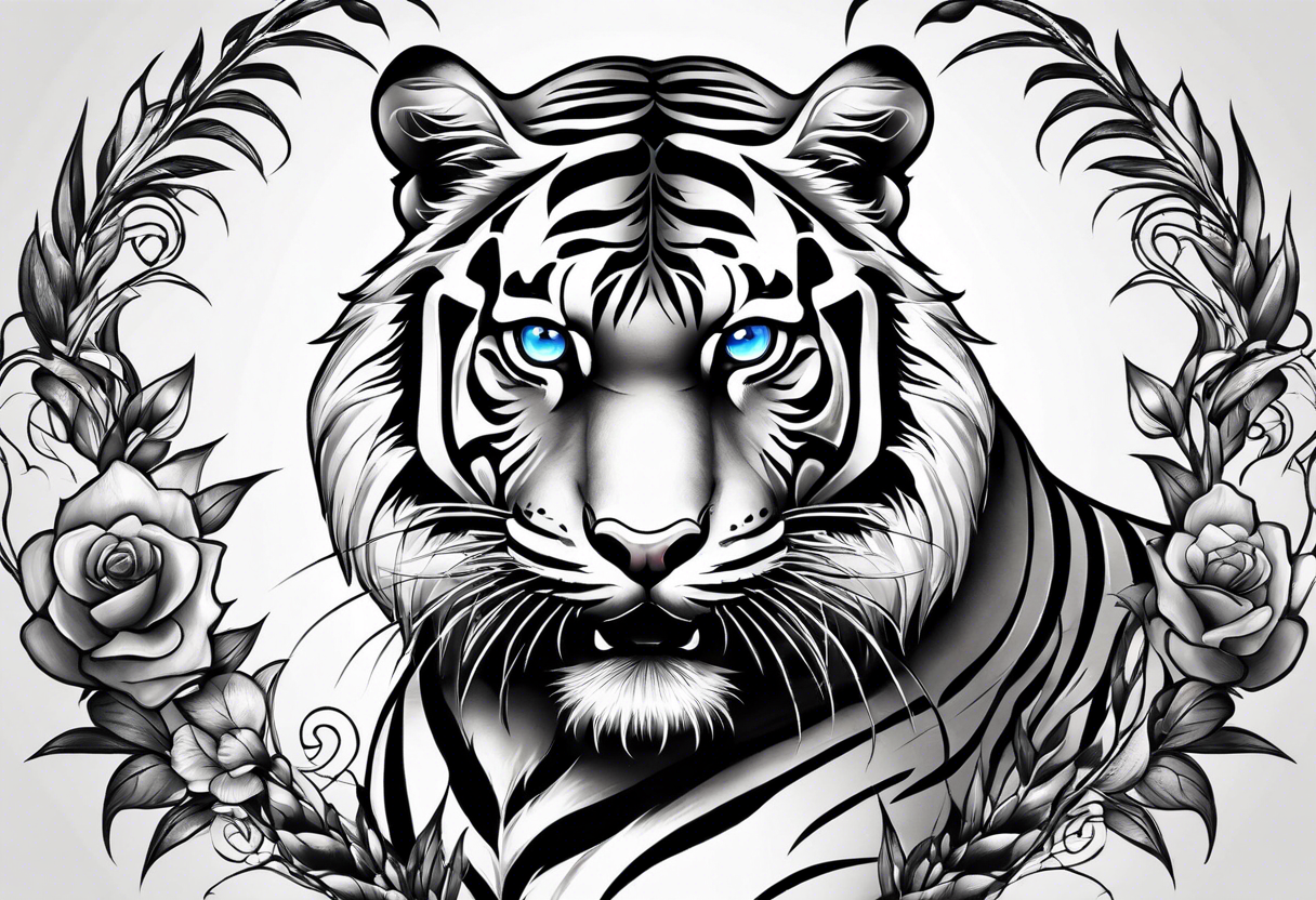 Tiger with blue eyes that turns into snake tattoo idea