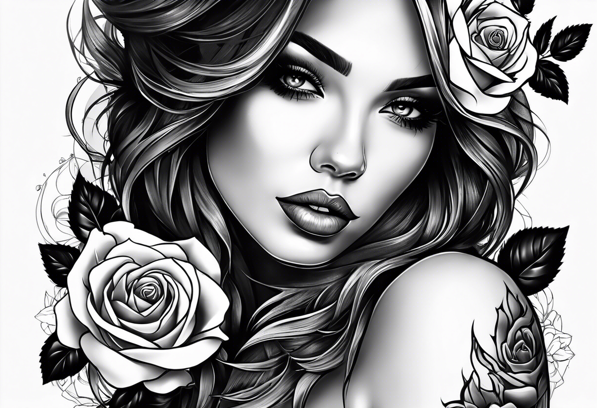 Beautiful woman roses tattoo idea