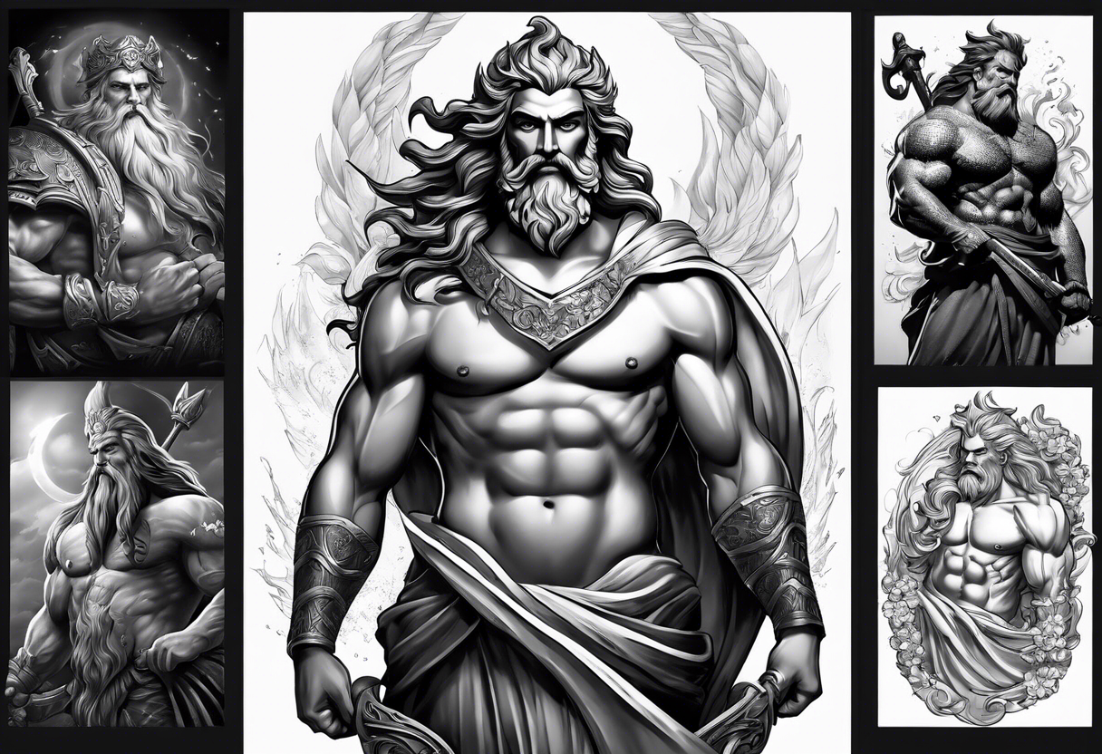 Zeus, Poseidon, Hades, full sleeve tattoo idea