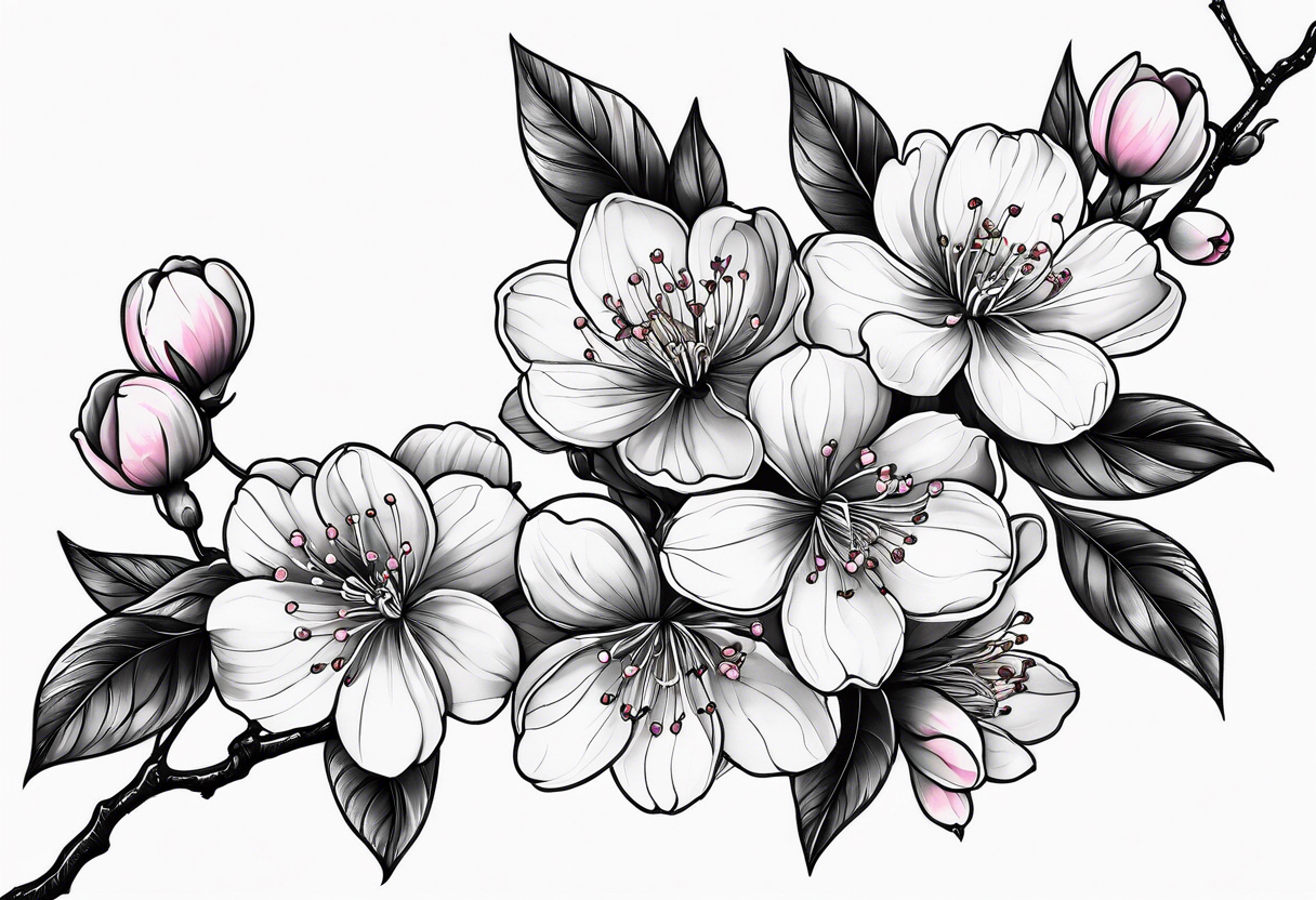 cherry blossoms with leaves and buds tattoo idea