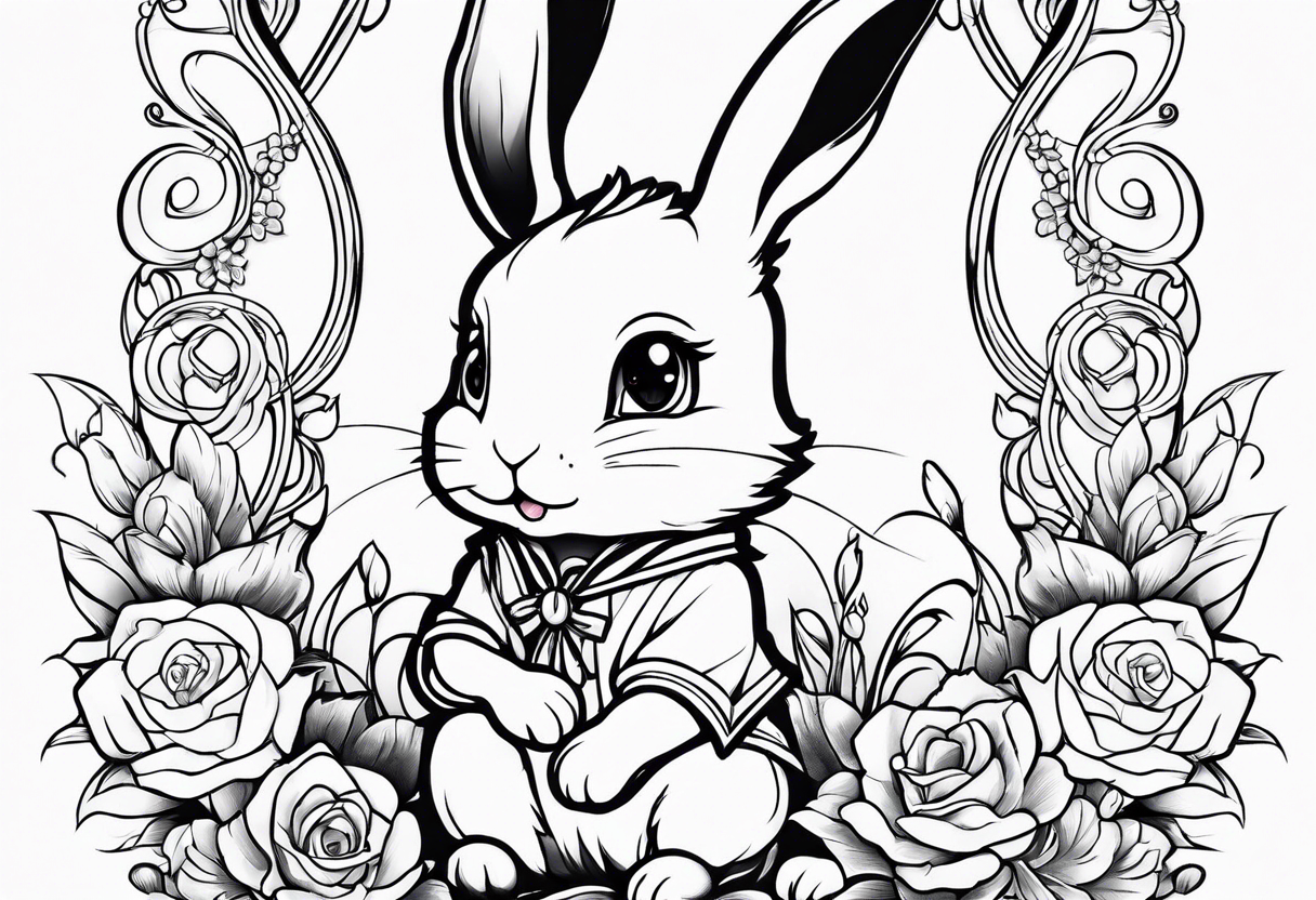 cute anime rabbit fineline tattoo sketch for girls tattoo idea