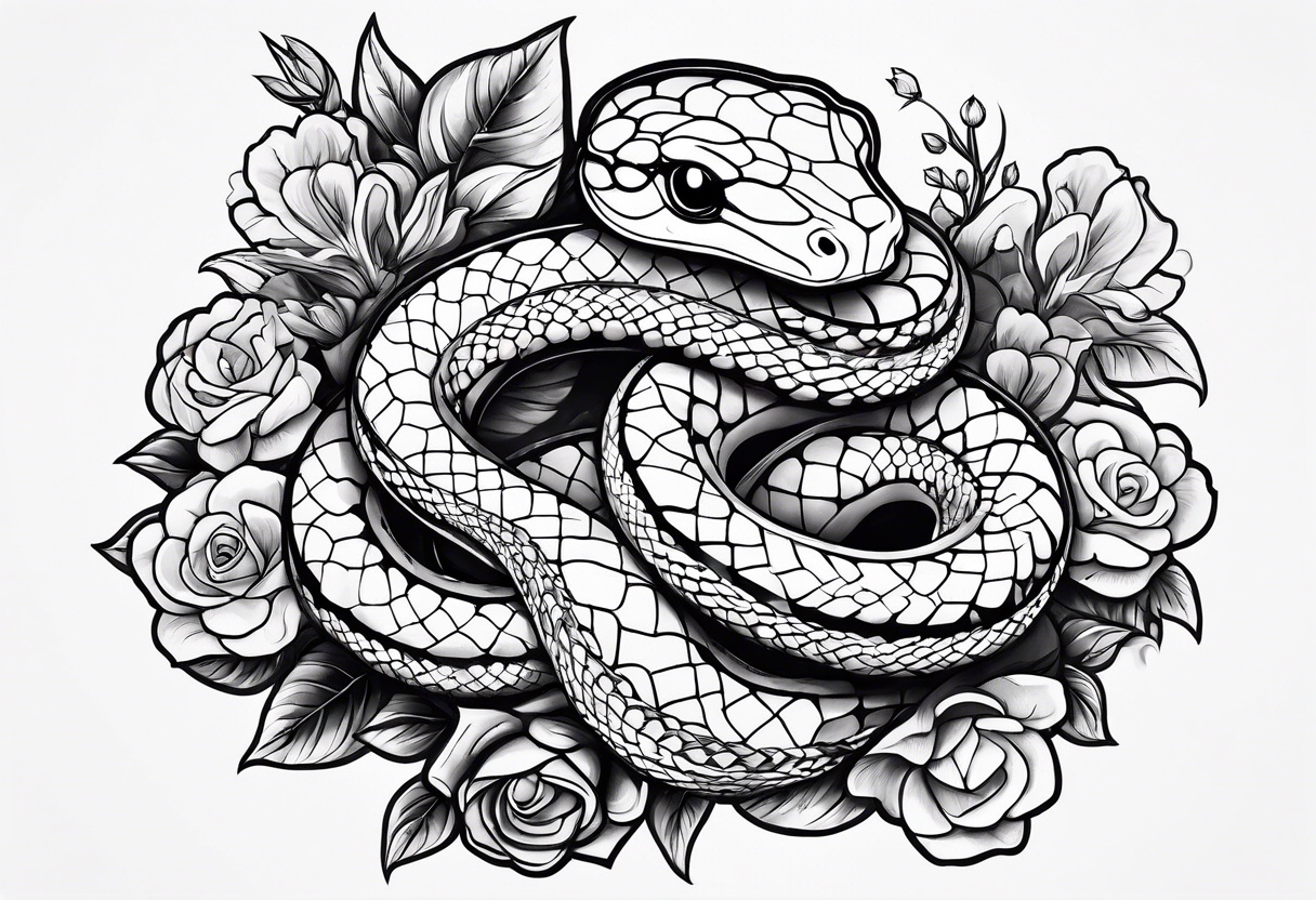 snakes with a playing card with flowers tattoo idea