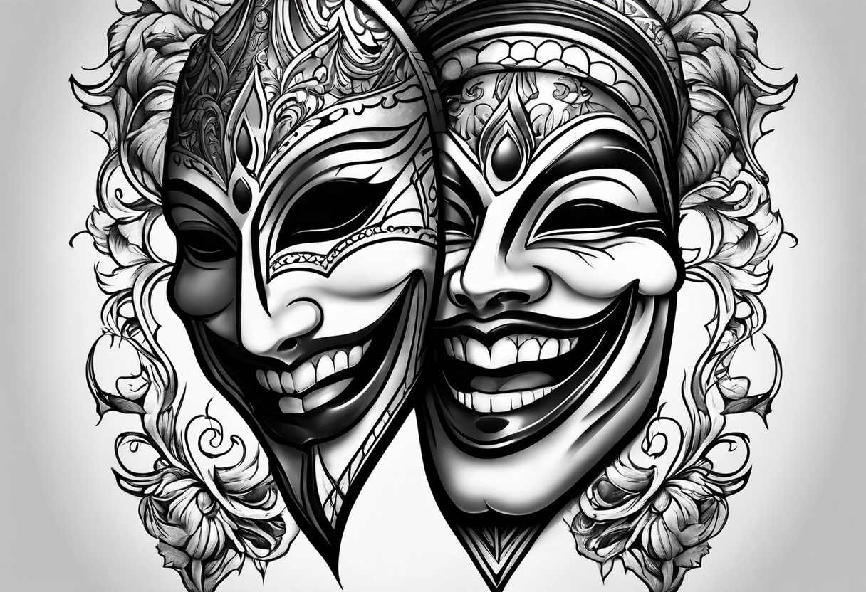 Nyck theater masks sad black and gray detail — GOLD STRIPE TATTOO