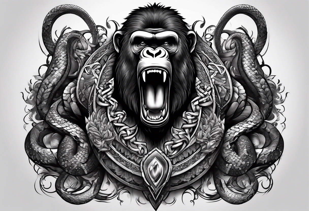 Screaming gorilla snakes(chest piece) tattoo idea