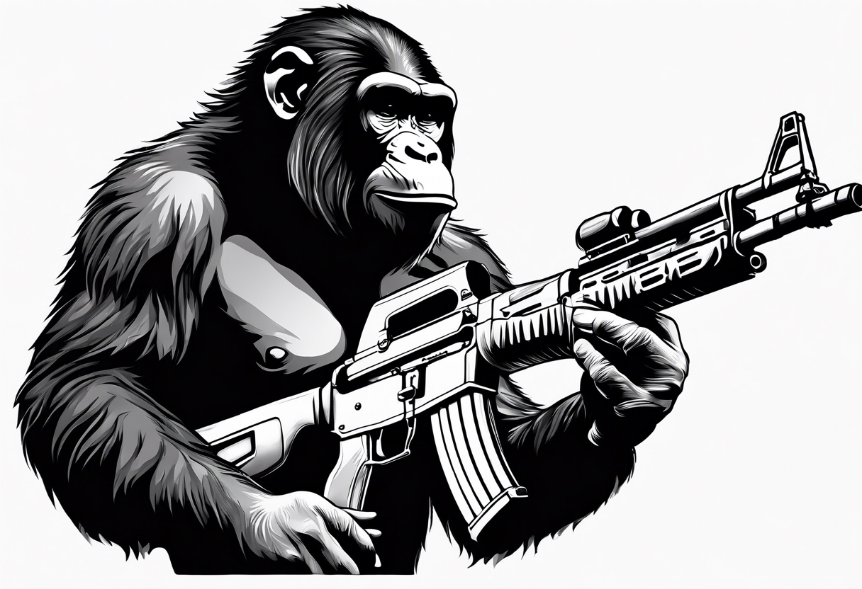 Ape holding ak47 tattoo idea