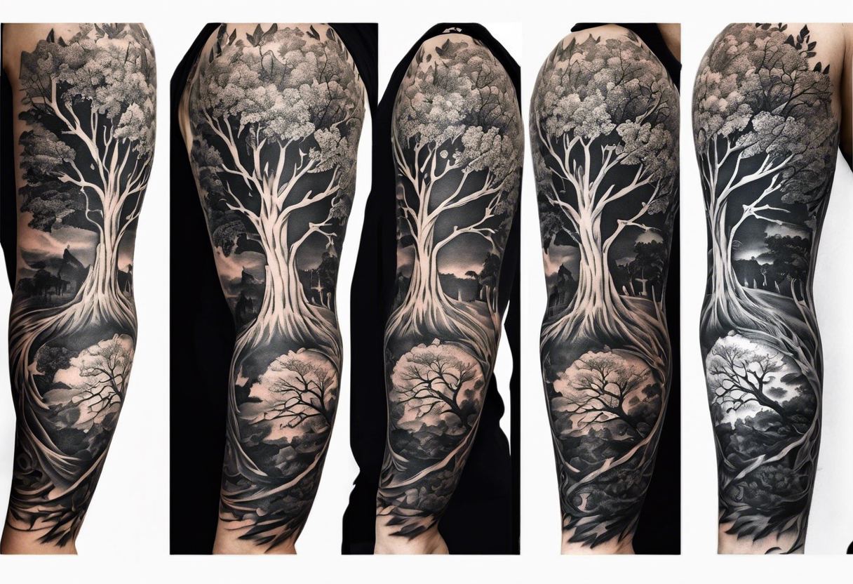 Tattoo on the arm with a large family tree tattoo idea