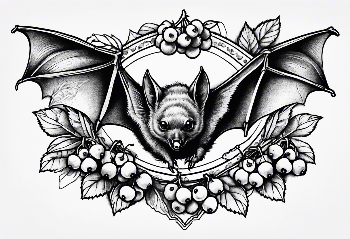 A small sketch of a bat eating berries tattoo idea