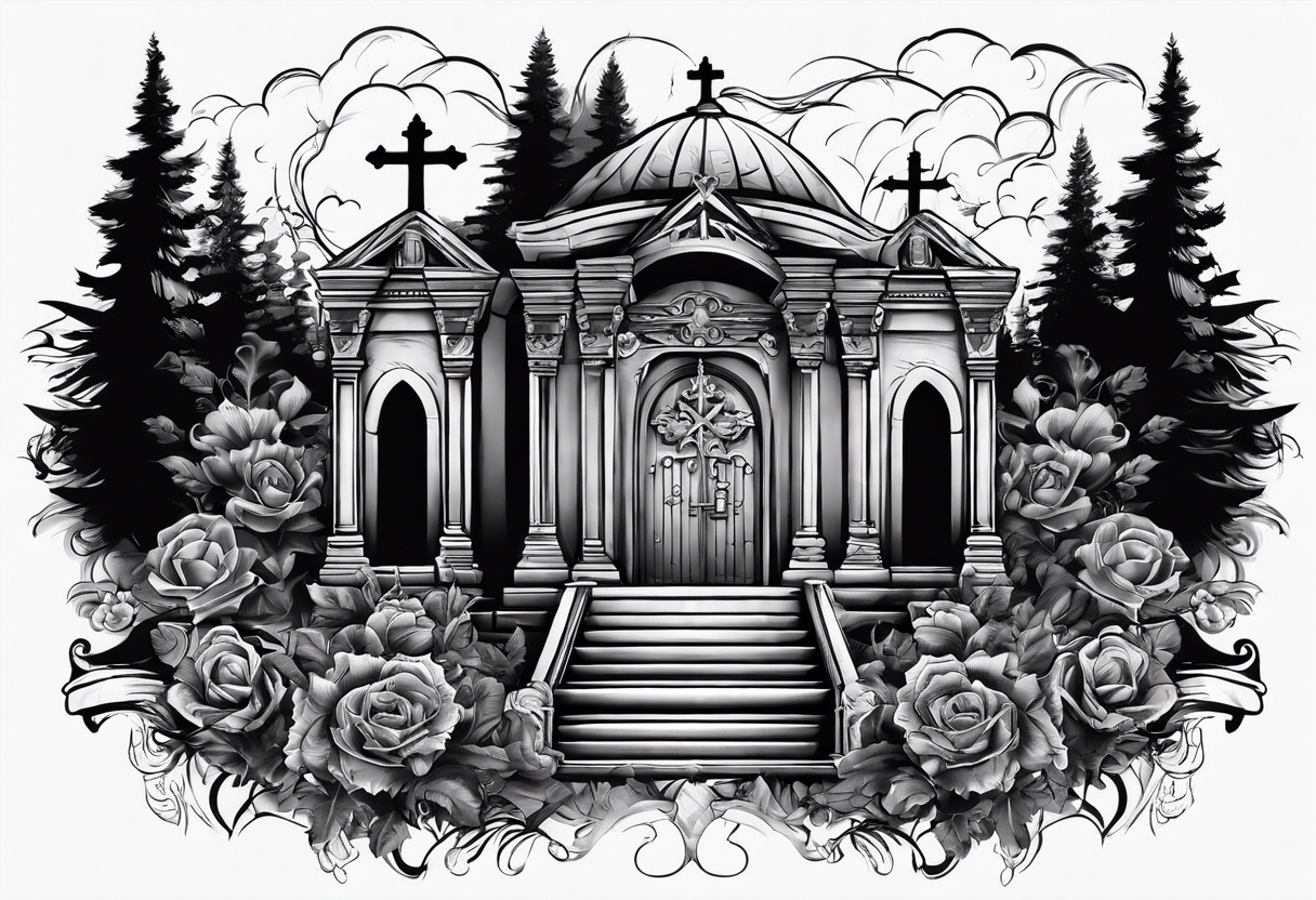 Christian tomb with crosses and smoke tattoo idea