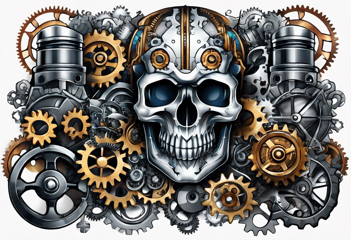 Gears cogs pistons full sleeve tattoo idea