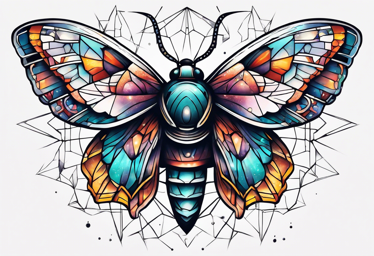 small Moth flying into outer space tattoo idea