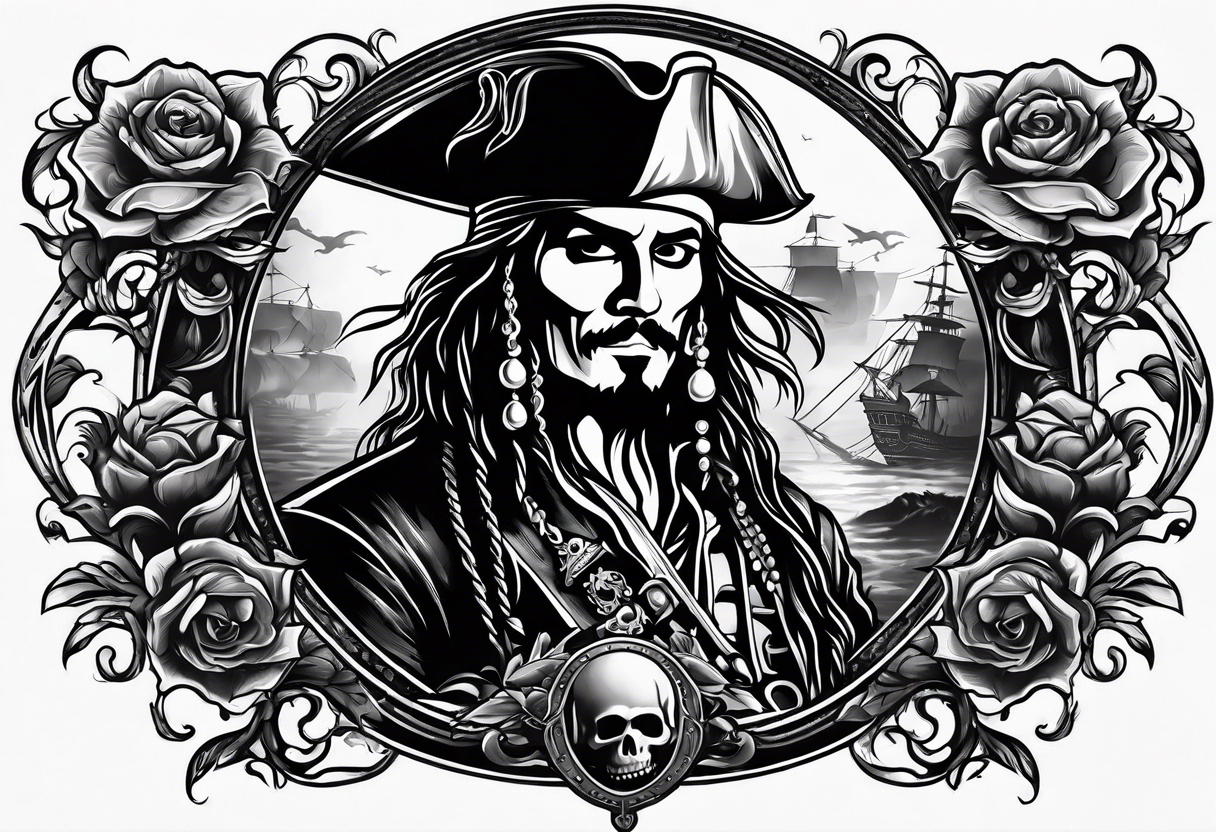 pirates of the Caribbean the black pearl half arm sleeve tattoo idea