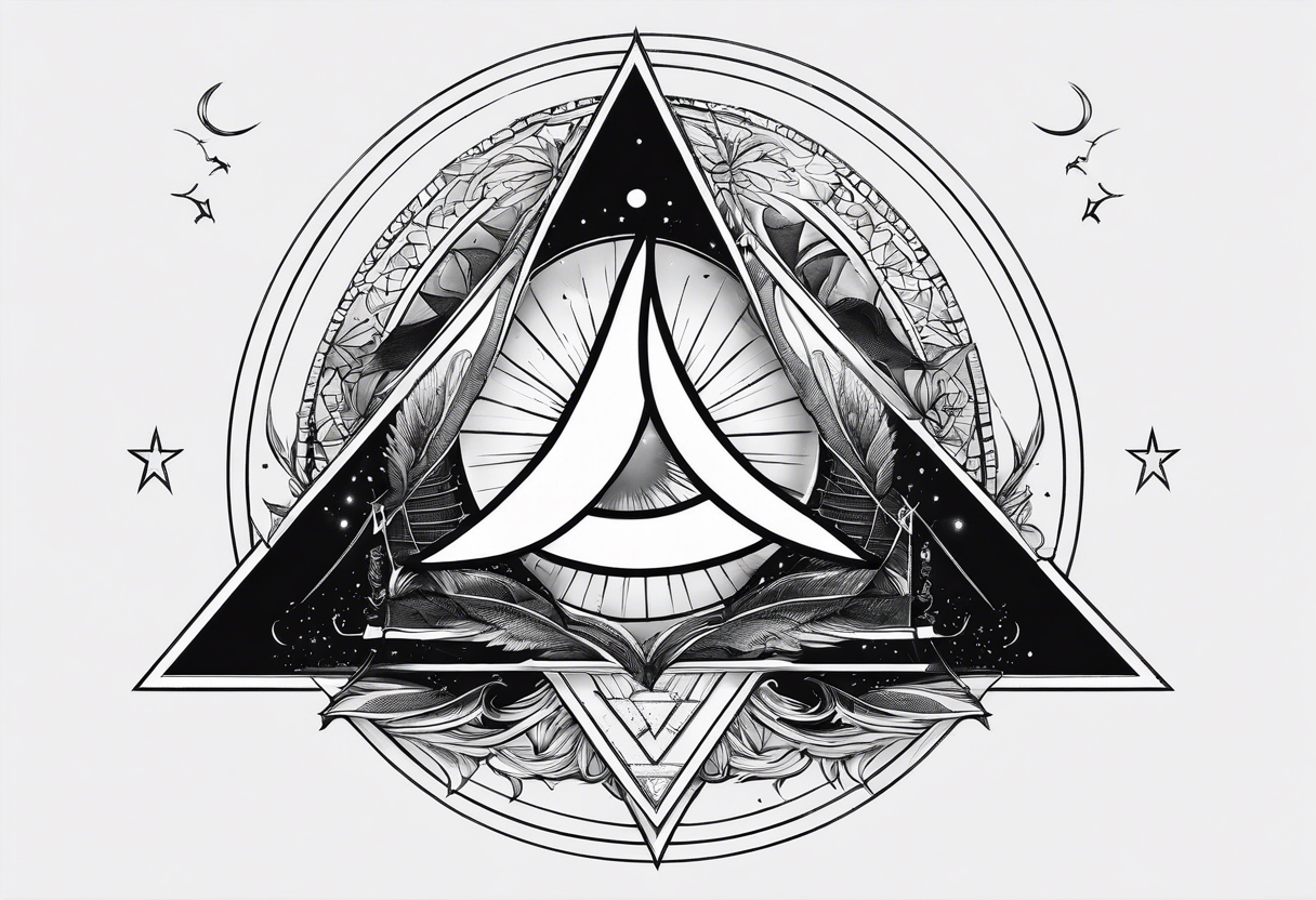 Double triangle with one unclosed delta, crescent moon, swallows tattoo idea