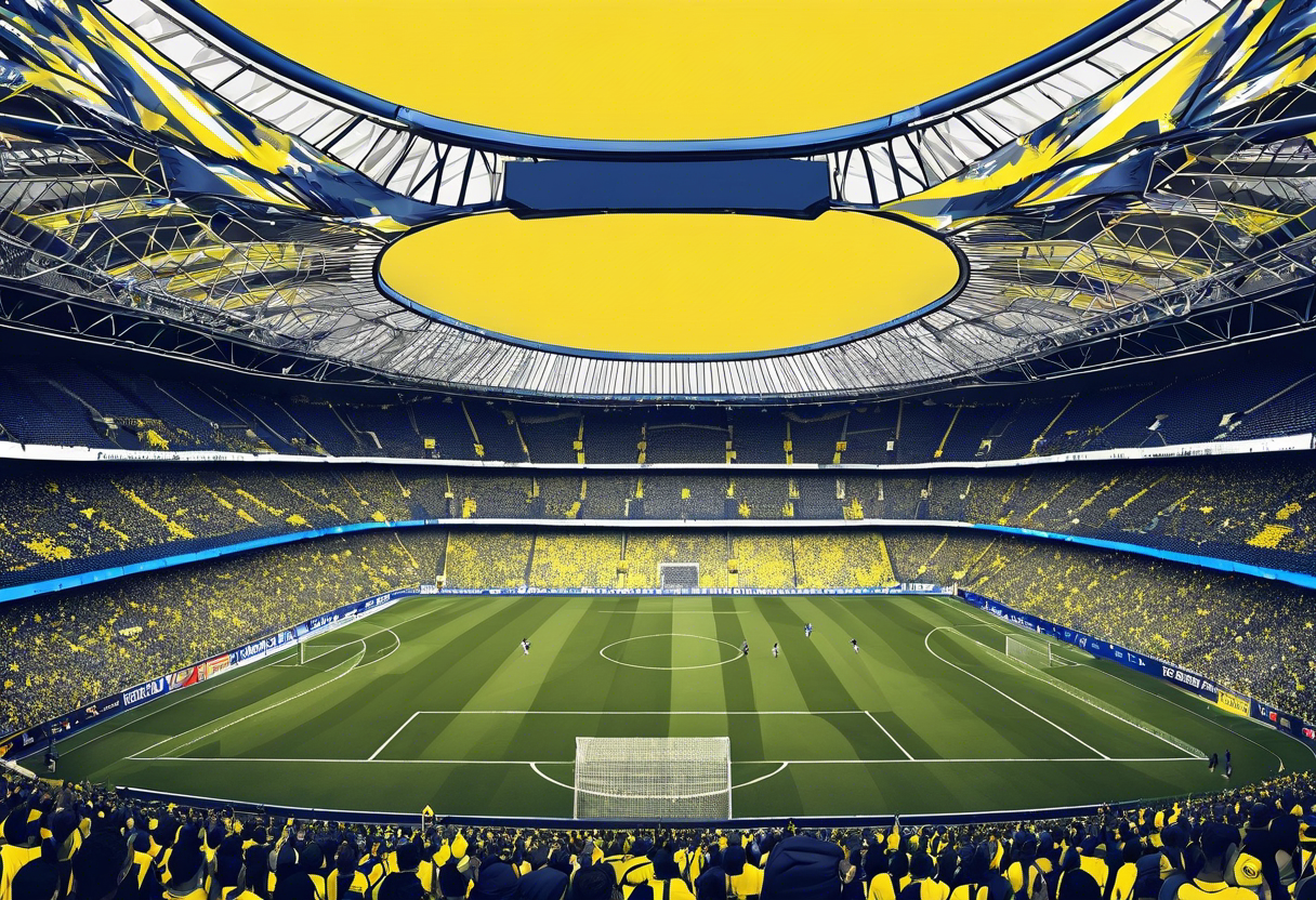 Fenerbahce stadium with blue details and over them a big yellow canary tattoo idea