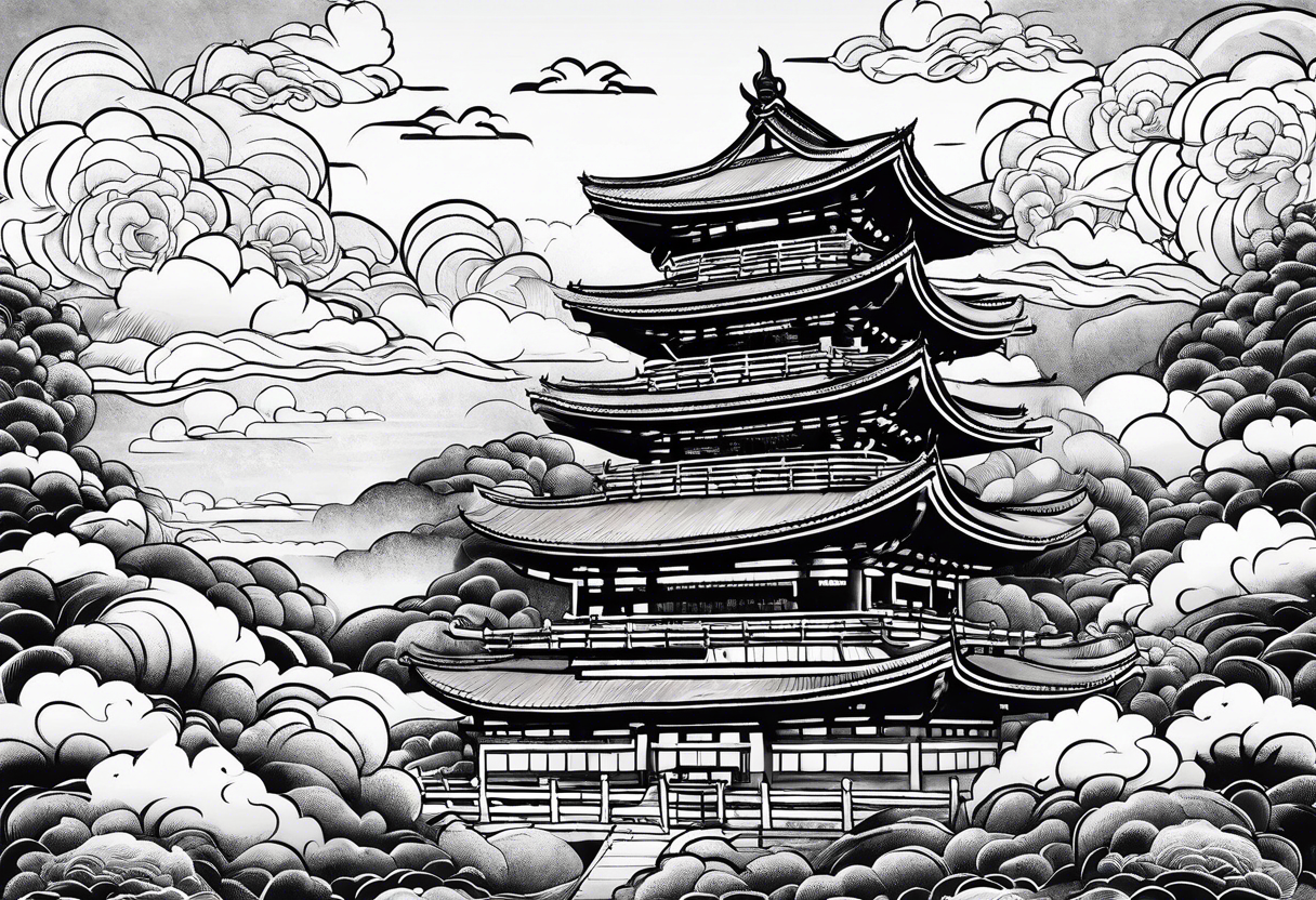 only clouds in japanese tattoo style without any buildings or moon tattoo idea