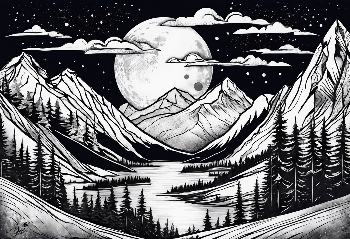 Tenmile, mountain, snow capped, snowboarding, Colorado, moon, lake tattoo idea