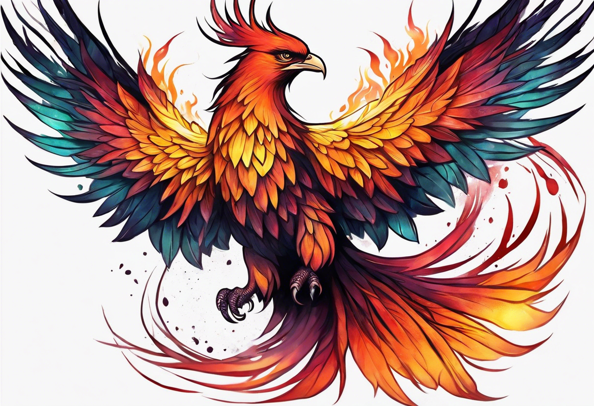 Rising phoenix against dark background, from forearm to shoulder. tattoo idea