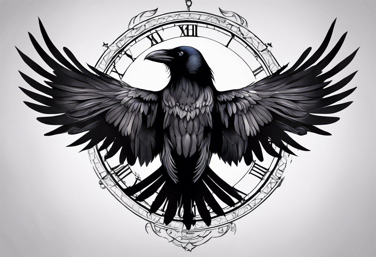 raven attacking 
roman numeral seven
Omnia Urunt tattoo idea