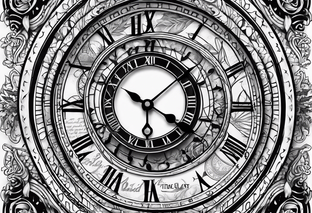 Clock tattoo saying Not All Those Who Wander Are Lost, describing past life events tattoo idea