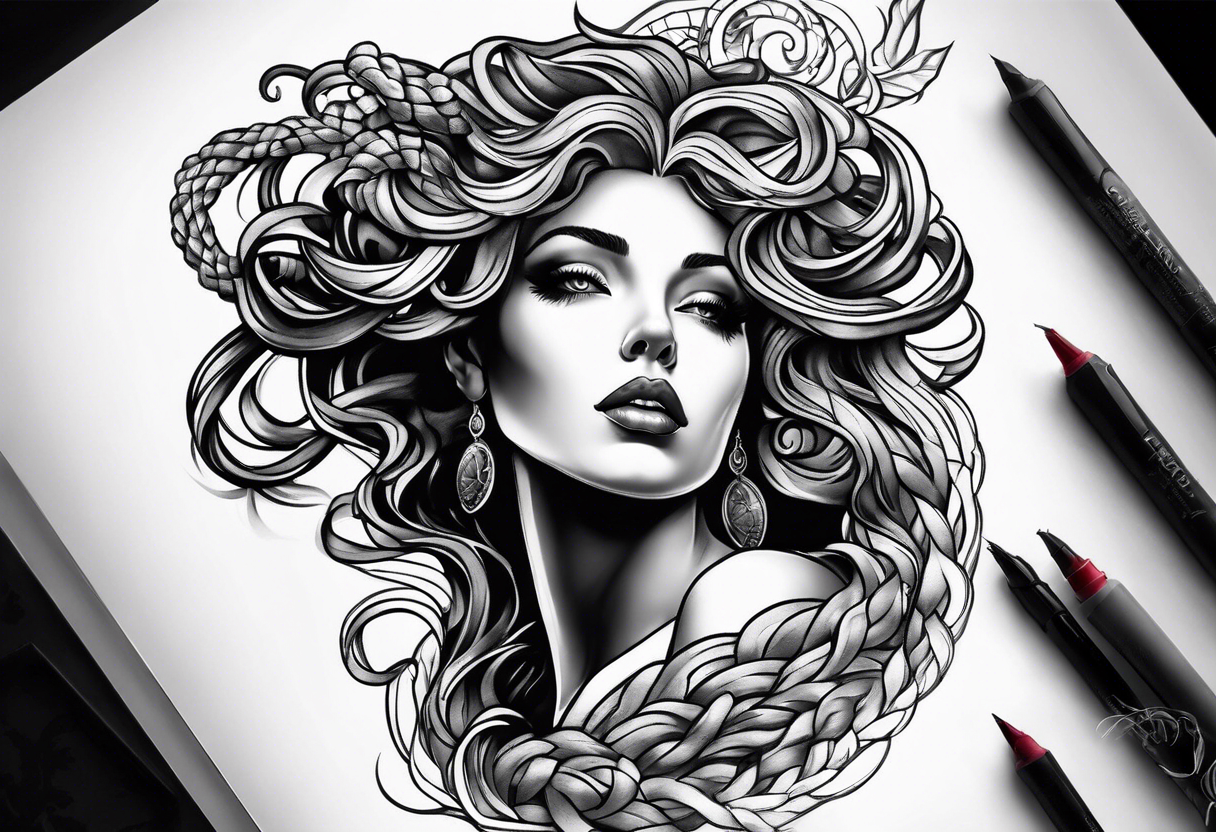 beautiful but mysterious looking woman portrayed as medusa tattoo idea