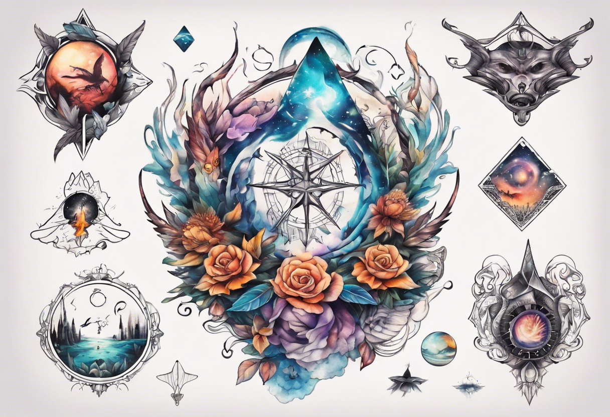 Design a surreal or dreamlike tattoo to cover my chest. Include elements that evoke a sense of fantasy and imagination, creating a captivating and otherworldly design. tattoo idea