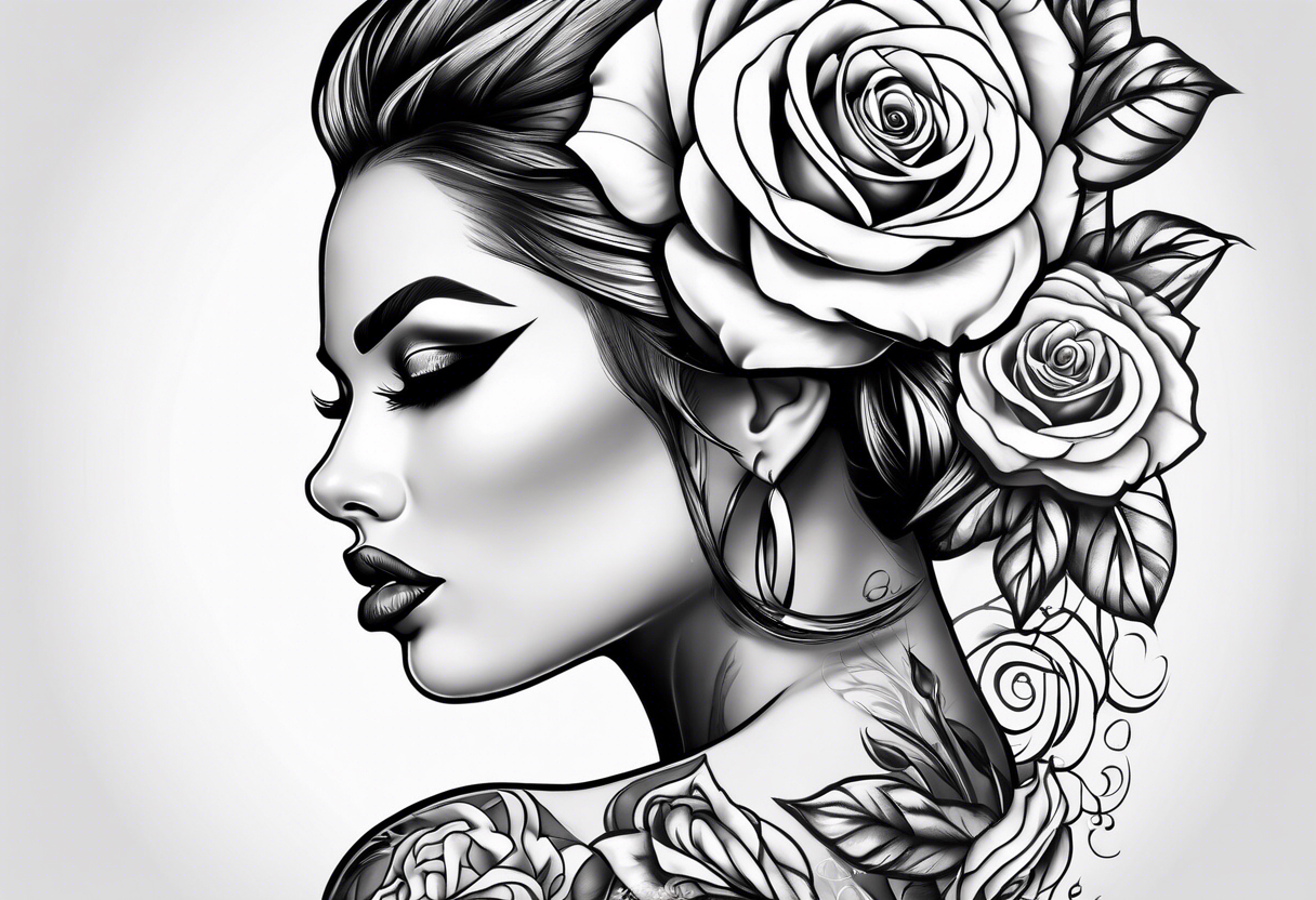 Beautiful woman roses full head tattoo idea