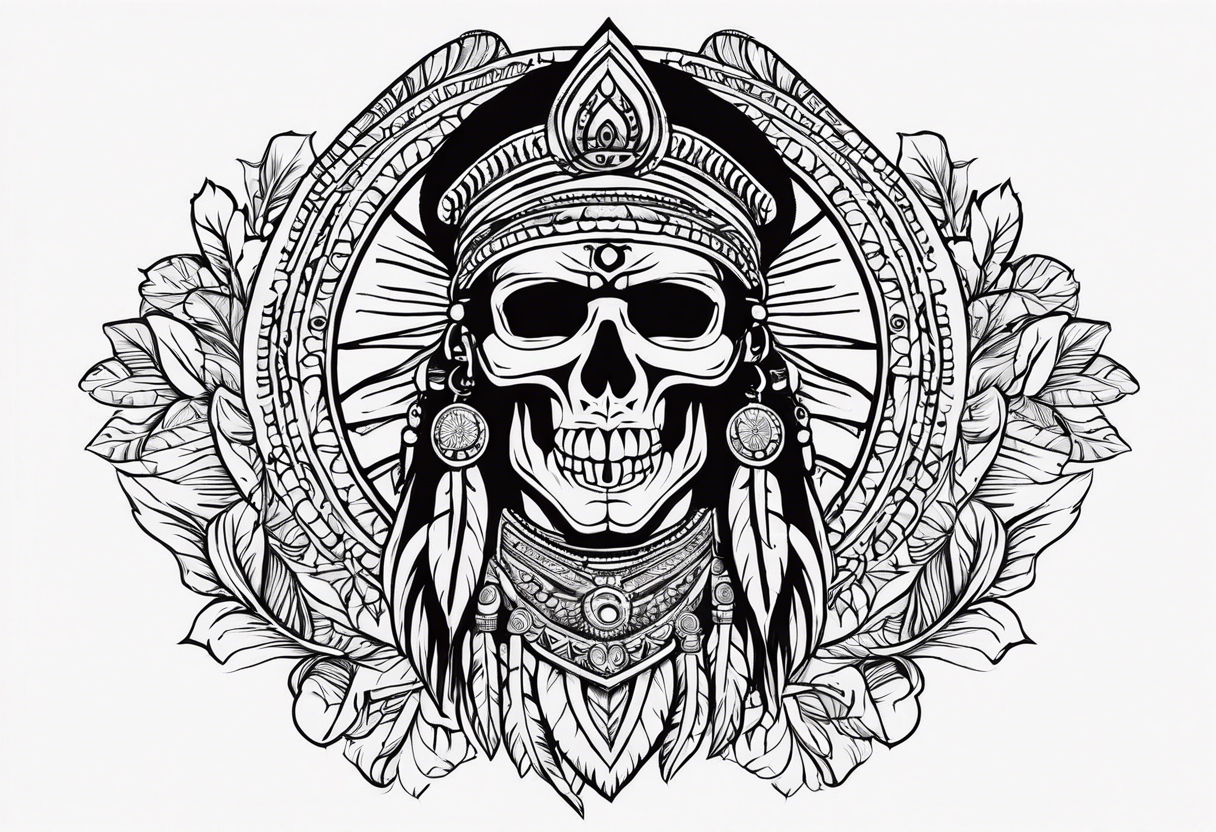 an Indian with a skull instead of a face so that he could be seen whole tattoo idea