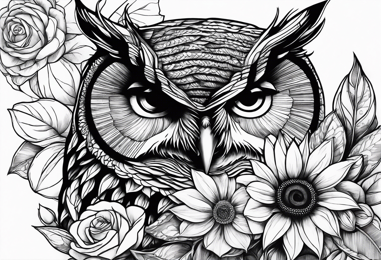 Sunflower, camera, book, owl, flower rose tattoo idea