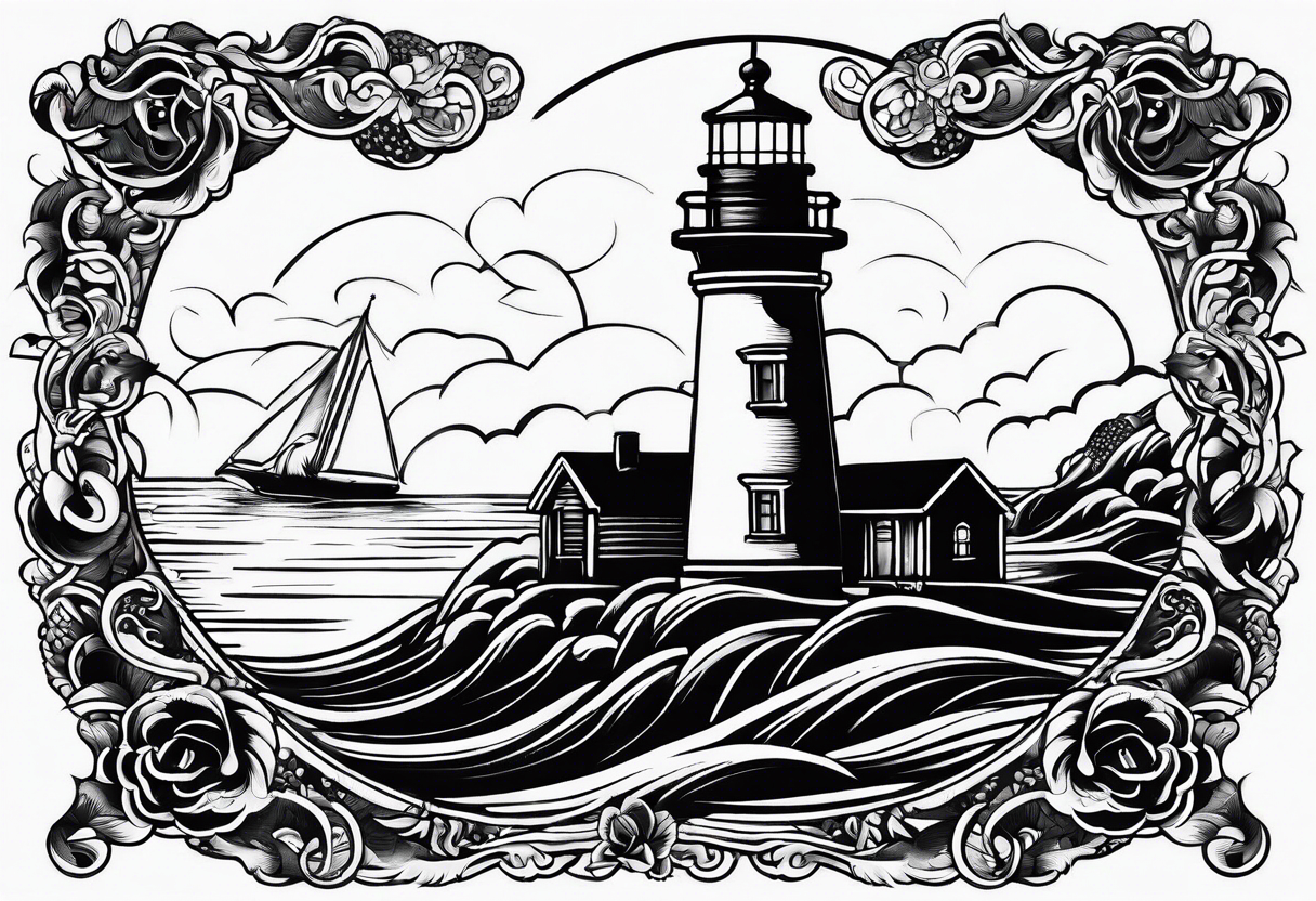 Traditional tattoo flash, stencil, lighthouse tattoo idea