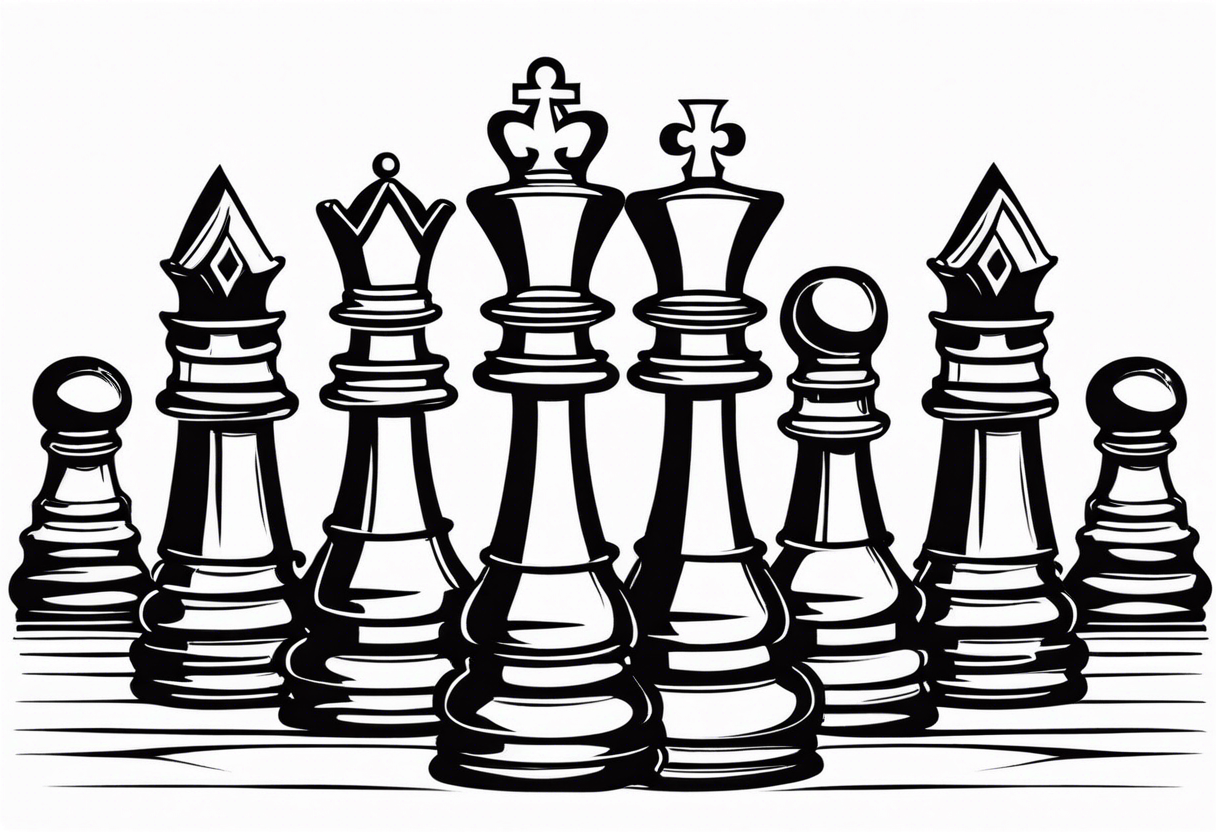 narrow rectangle strip made of chess queens and pawns holding hands tattoo idea