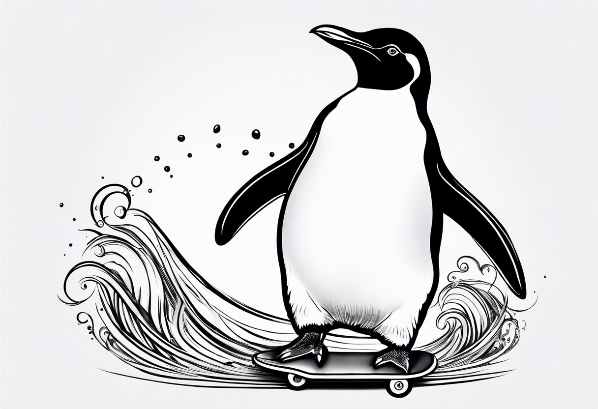 Fat penguin doing a kickflip tattoo idea